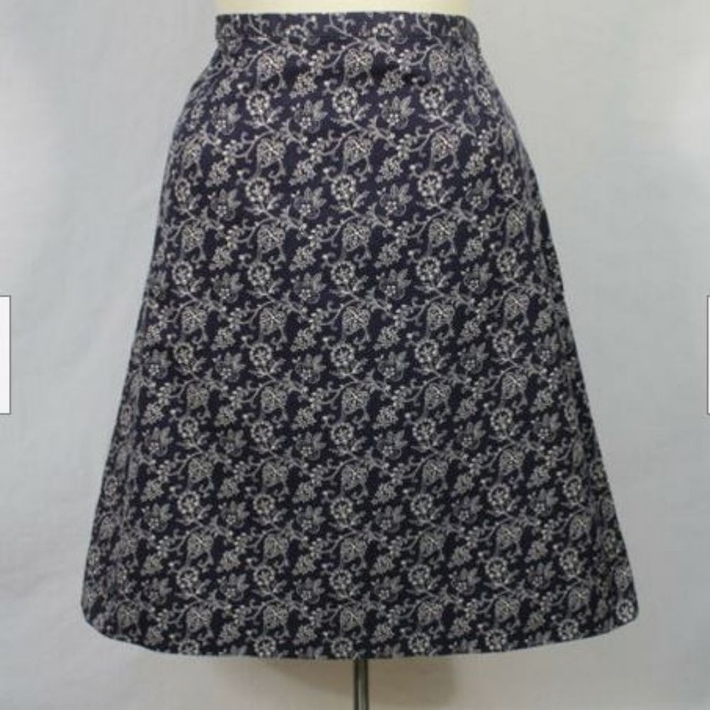Eddie Bauer Blue White Floral A Line Cotton Skirt